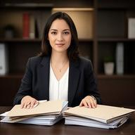 Client services coordinator in a calm office setting organising contract files and calls